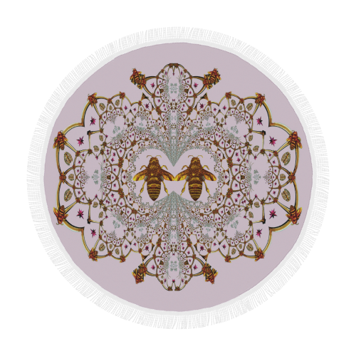 Baroque Honey Bee Extinction- Circular French Gothic Medallion Throw in Nouveau Blush Taupe | Le Leanian™
