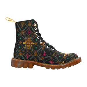 Bee Divergent Abstract- Women's Gothic Combat Style Boots in Back to Black | Le Leanian™