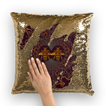 Sequin Gold & BLACK PILLOW CASE-Throw PILLOW-Baroque Bee Pattern-Color EGGPLANT WINE, WINE RED, BLOOD PURPLE