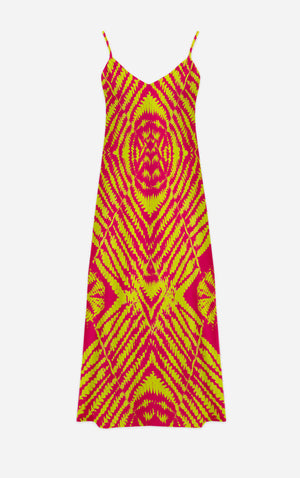 Byzantine V Neck Slip Dress-Fuchsia Pink & Mustard- The Photographist