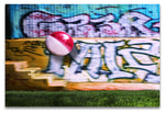 A Colorful Beachball in Mid Air Against a Graffiti Background at Griffith Park-Los Angeles-Metal Print-Aluminum