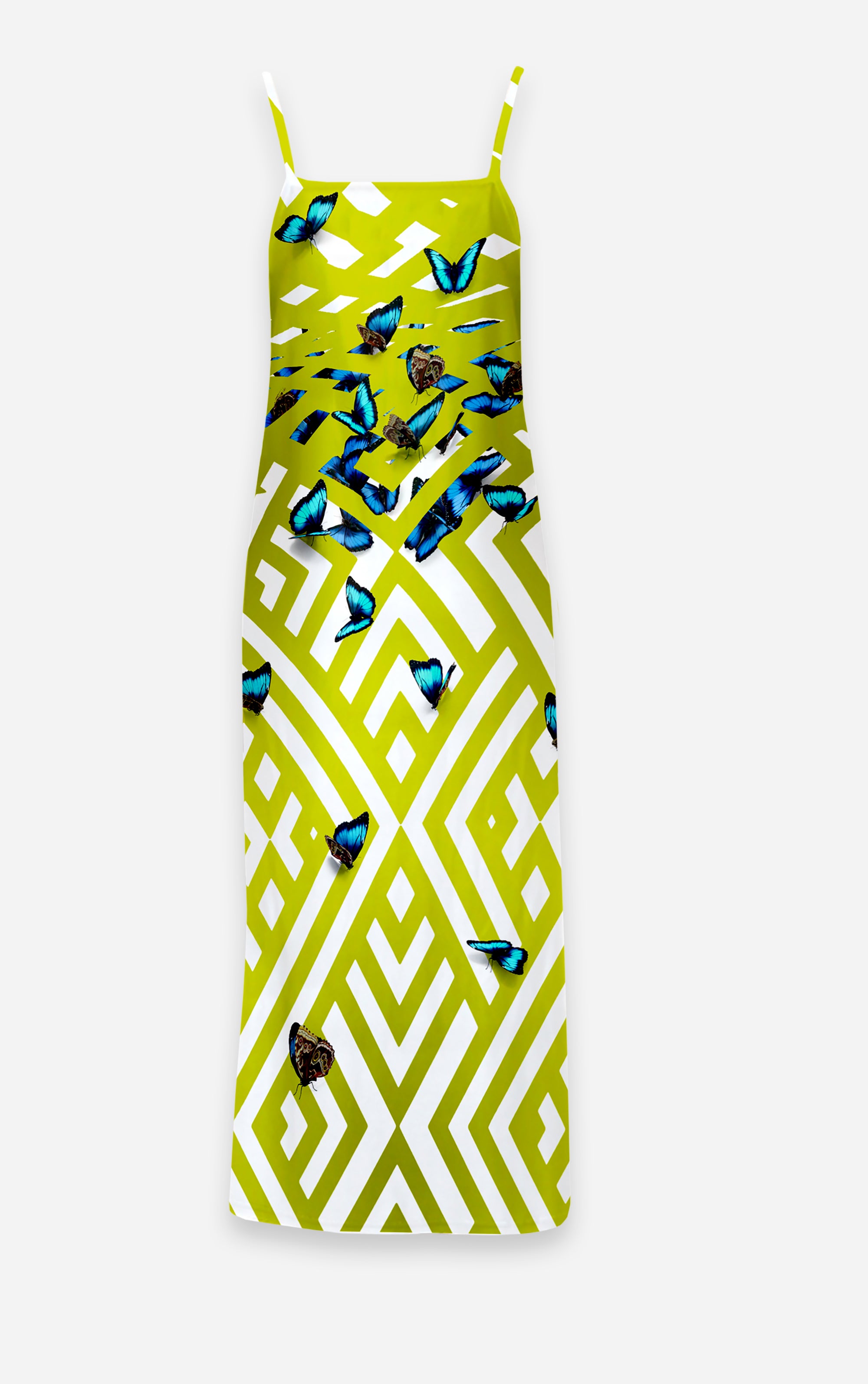 Morpho- 100% Silk Satin French Gothic V Neck Slip Dress in Chartreuse Yellow | Le Leanian™