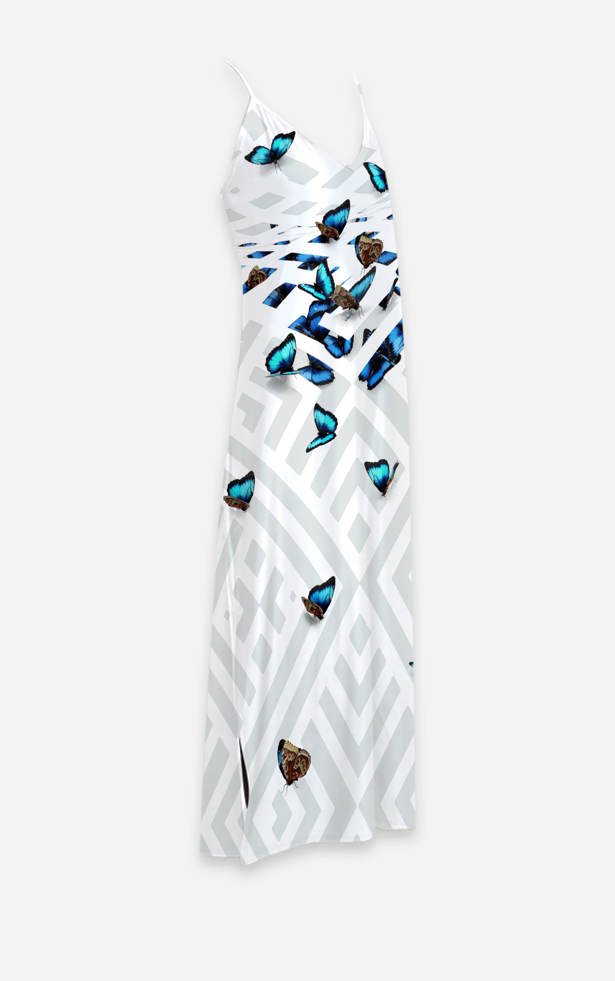 Morpho- 100% Silk Satin French Gothic V Neck Slip Dress in White | Le Leanian™