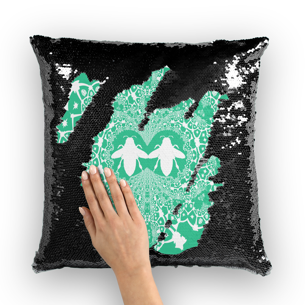 Baroque Hive Relief- French Gothic Sequin Pillowcase or Throw Pillow in Bold Jade Teal | Le Leanian™