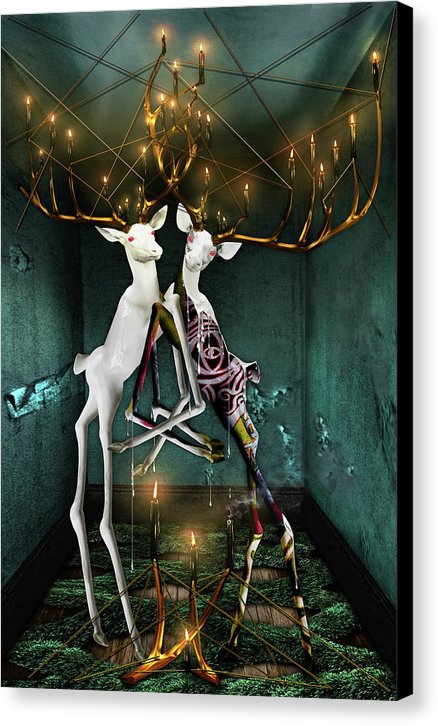 Jewish Folklore-The Guff & The Hall of Souls-Surreal Bucks with Golden Entanglements-Fine Art Canvas Print