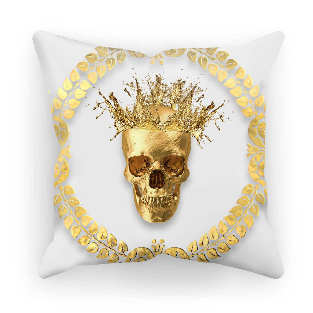 Caesar Gilded Skull- French Gothic Satin & Suede Pillowcase in Lightest Gray | Le Leanian™