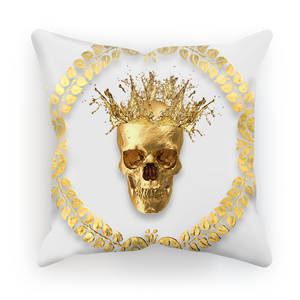 Caesar Gilded Skull- French Gothic Satin & Suede Pillowcase in Lightest Gray | Le Leanian™