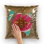 Versailles Queen Bee -French Gothic Sequin Pillow Case Throw Pillow- Blue & Pink