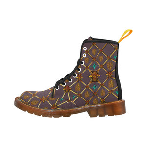 Gilded Bees & Ribs- Women's French Gothic Combat  Boots in Light Eggplant Wine | Le Leanian™