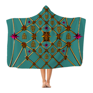 Gilded Bees & Ribs- Adult & Youth Hooded Fleece Blanket in Jade Teal | Le Leanian™