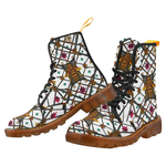 Women's Marten Style Military Boot-ABSTRACT MULTI COLOR HONEY BEE and RIBS PATTERN-Color White
