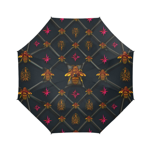 Bee Divergent Ribs & Stars-Semi Auto Folding Umbrella in Midnight Teal | Le Leanian™