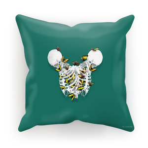 Versailles Divergence Golden Skull Duality- French Gothic Satin & Suede Pillowcase in Jade | Le Leanian™