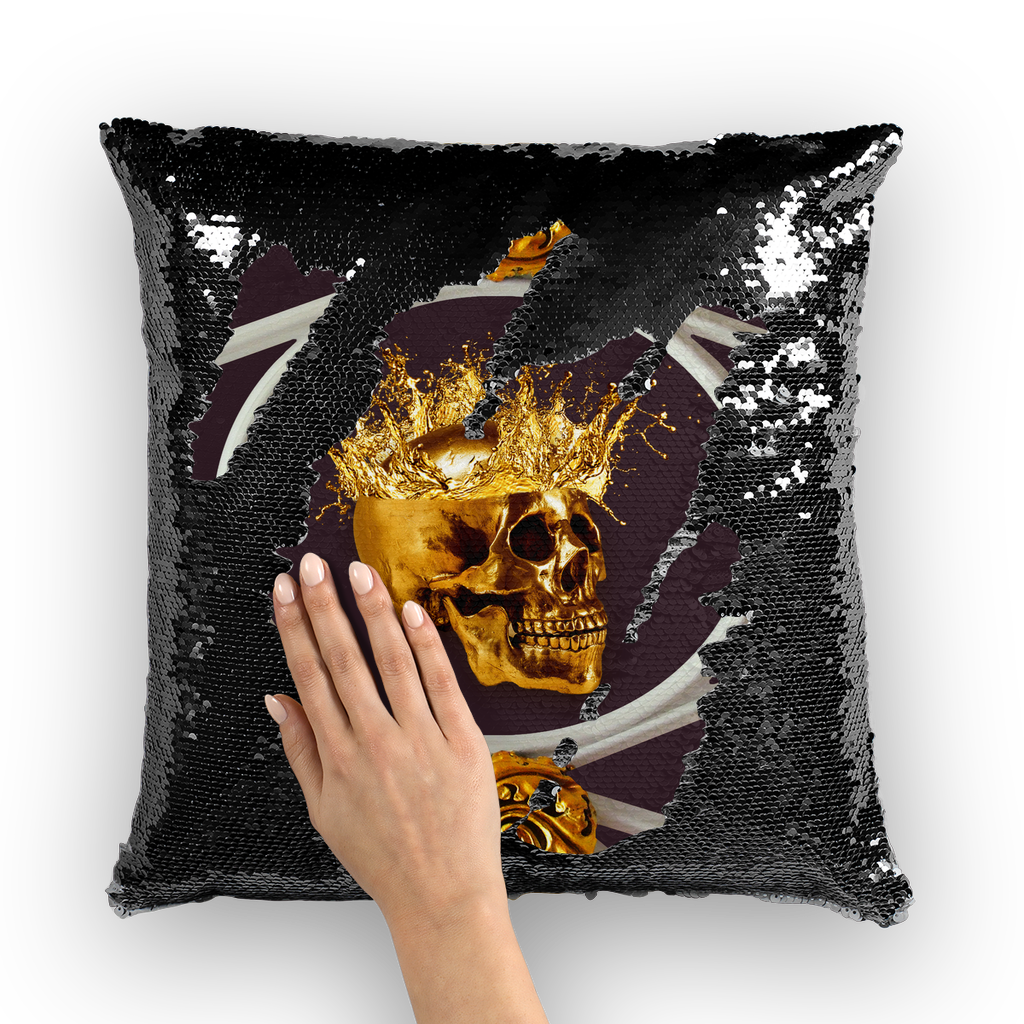 Versailles Golden Skull- French Gothic Sequin Pillowcase or Throw Pillow in Muted Eggplant Wine | Le Leanian™