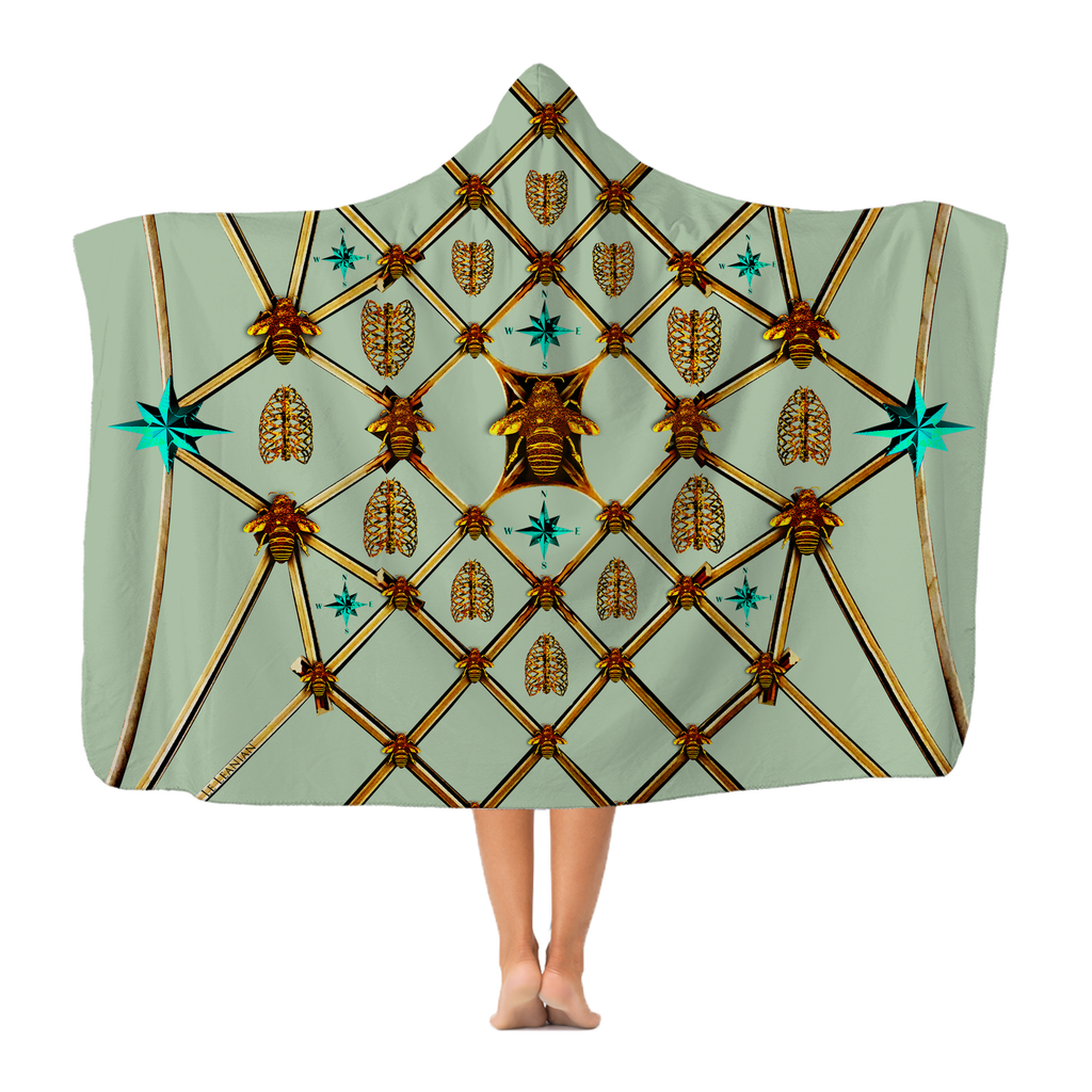 Gilded Bees & Ribs Teal Stars- Adult & Youth Hooded Fleece Blanket in Pastel ﻿| Le Leanian™