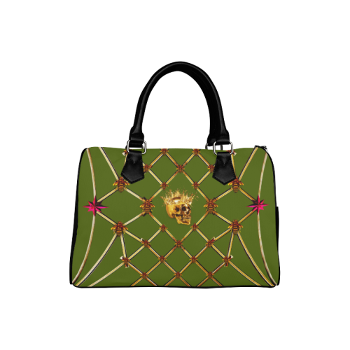 Skull & Honeycomb- French Gothic Boston Handbag in Bold Olive | Le Leanian™