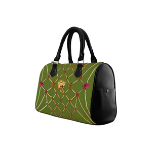 Skull & Honeycomb- French Gothic Boston Handbag in Bold Olive | Le Leanian™