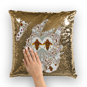 Sequin Gold & BLACK PILLOW CASE-Throw PILLOW-Baroque Bee Pattern-Color LIGHTEST GRAY, GREY