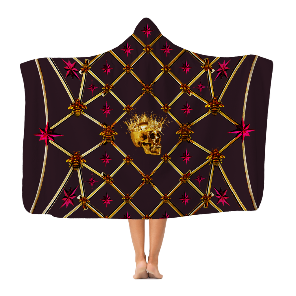 Skull Gilded Honeycomb & Magenta Stars- Adult & Youth Hooded Fleece Blanket in Muted Eggplant | Le Leanian™