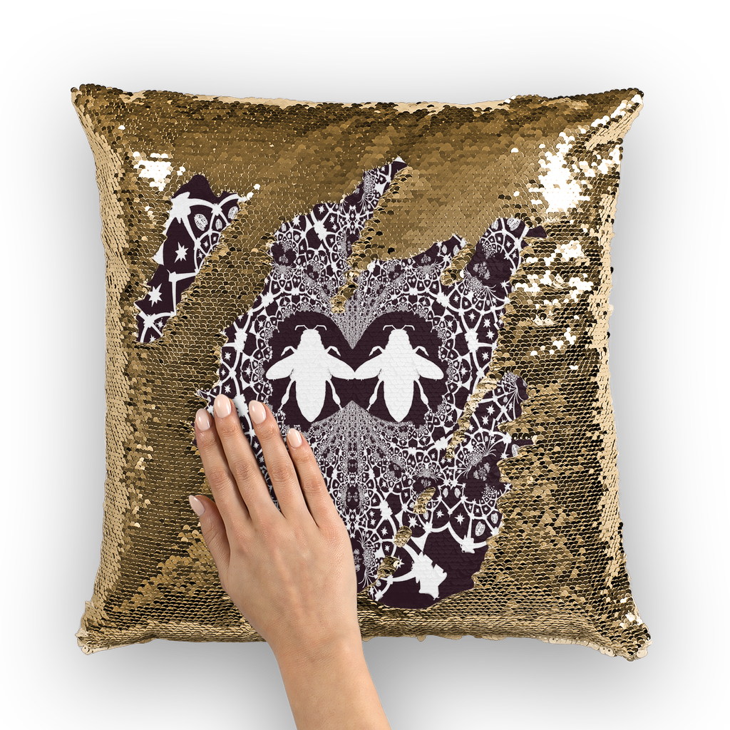 Baroque Hive Relief- French Gothic Sequin Pillowcase or Throw Pillow in Muted Eggplant Wine | Le Leanian™