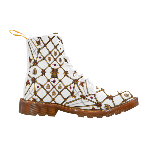 Bee Divergent Ribs & Magenta Stars- Women's French Gothic Combat  Boots in White on White | Le Leanian™