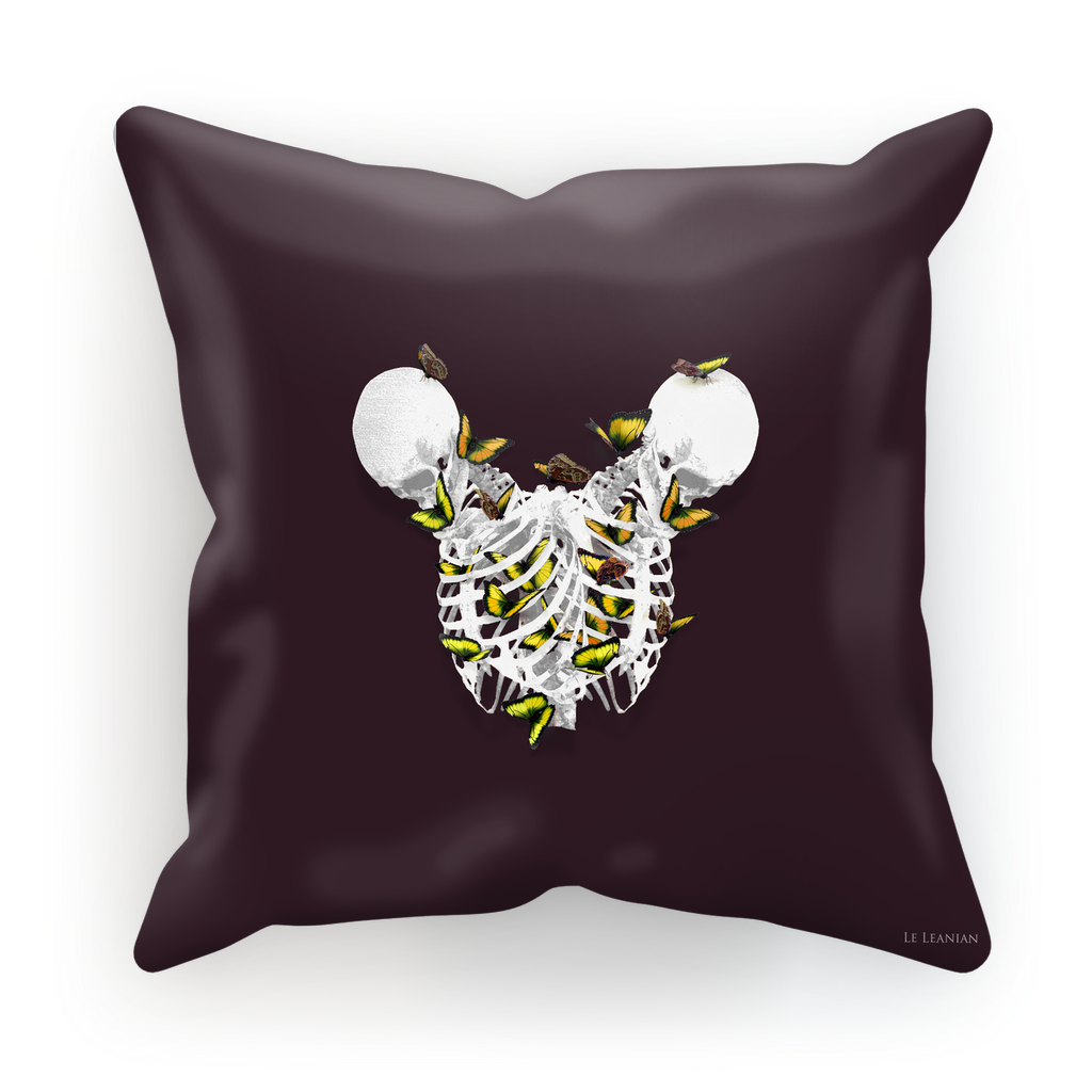 Versailles Divergence Golden Skull Duality- French Gothic Satin & Suede Pillowcase in Muted Eggplant Wine | Le Leanian™