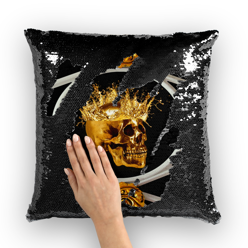 Versailles Golden Skull- French Gothic Sequin Pillowcase or Throw Pillow in Back to Black | Le Leanian™