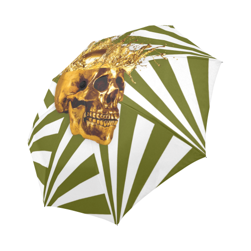 Cirque-Circus UMBRELLA-Geometric Stripes and Gold Skull-Color OLIVE GREEN