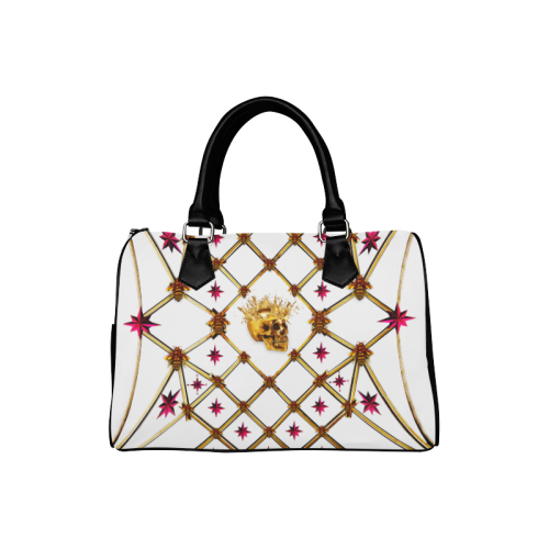 Gold Skull and Magenta Stars- Honey Bee Pattern- Classic Boston Handbag in Colors White and Black