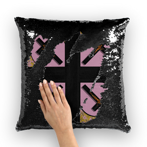 Crossroads Crucifix- French Gothic Sequin Pillowcase or Throw Pillow in Nouveau Blush Taupe | Le Leanian™