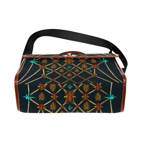 Gilded Bees & Ribs- Classic French Gothic Mini Brief Handbag in Midnight Teal | Le Leanian™