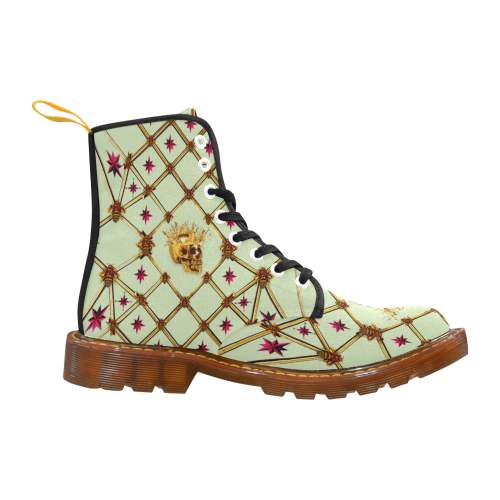 Golden Skull & Magenta Stars- Women's French Gothic Combat  Boots in Pale Green | Le Leanian™