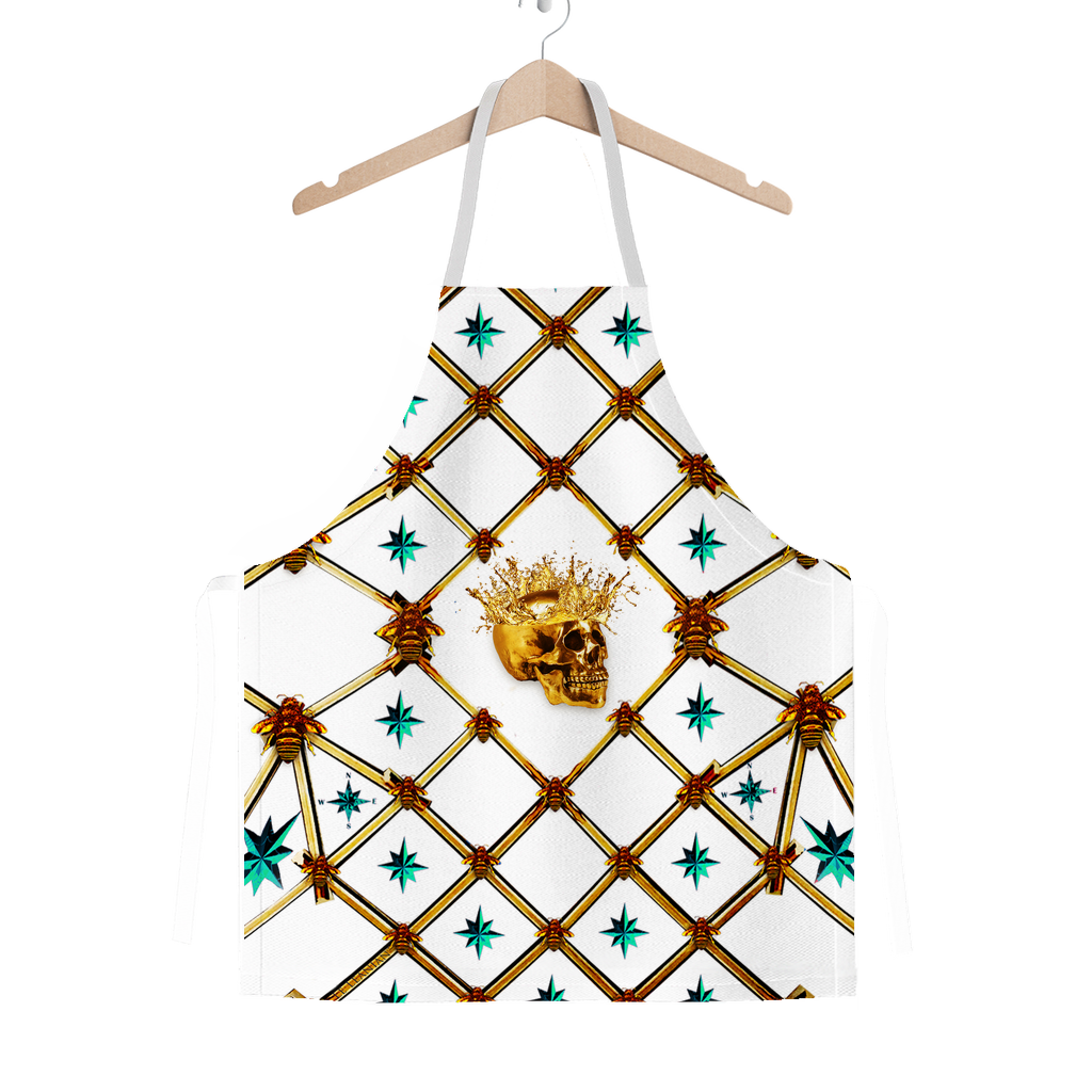 Gold Skull and Honey Bee- Teal Stars- Classic Apron in White