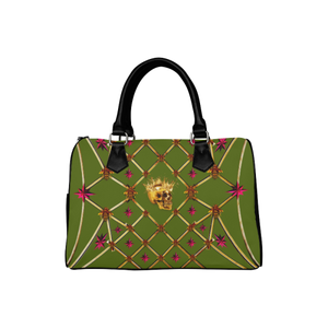 Gold Skull and Magenta Stars- Honey Bee Pattern- Classic Boston Handbag in Colors Olive Green and Black