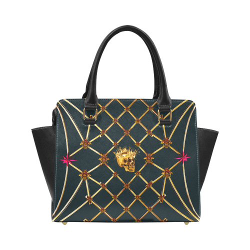 Skull & Honeycomb- Classic French Gothic Satchel Handbag in Midnight Teal | Le Leanian™