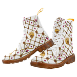 Women's Gold Skull and Magenta Stars- Marten Boots- Lace-Up Combat Boots in Color White on White