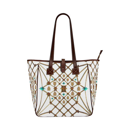 Honey Bee and Ribs Pattern- Classic Shoulder Tote in Color White