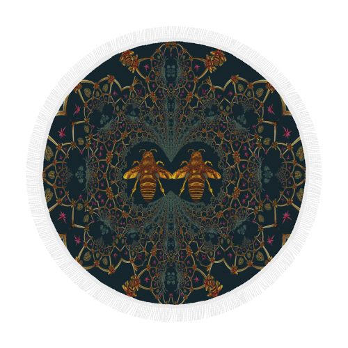 Baroque Honey Bee Extinction- Circular French Gothic Medallion Throw in Midnight Teal | Le Leanian™