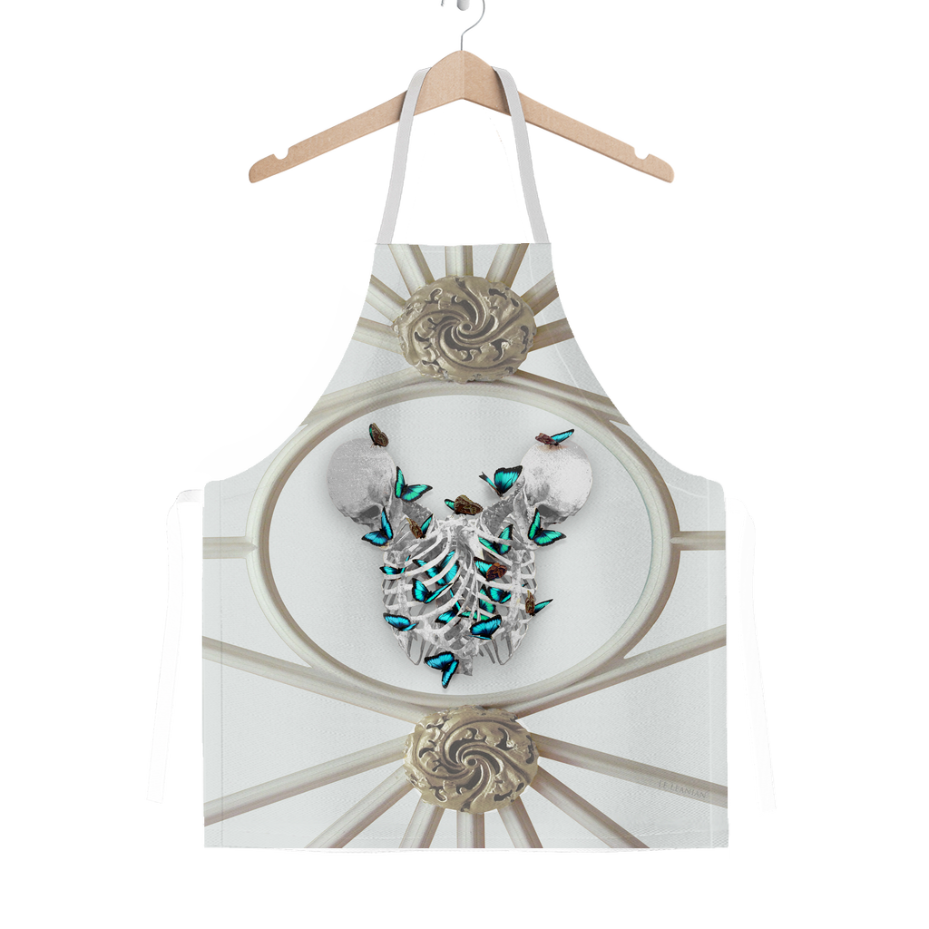 Versailles Divergence Skull Teal Whispers- Classic French Gothic Apron in Lightest Gray | Le Leanian™