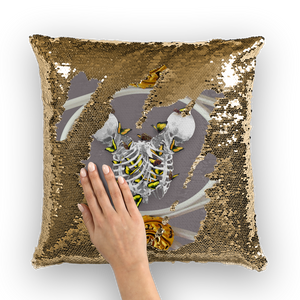 Versailles Gilded Skull Divergence Golden Whispers- French Gothic Sequin Pillowcase or Throw Pillow in Lavender Steel | Le Leanian™