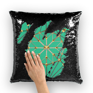 Skull Cathedral- French Gothic Sequin Pillowcase or Throw Pillow in Bold Jade Teal | Le Leanian™
