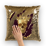 Gold Sequin Pillow Case-Gold Skull-Gold WREATH in color EGGPLANT WINE, WINE RED, BURGUNDY