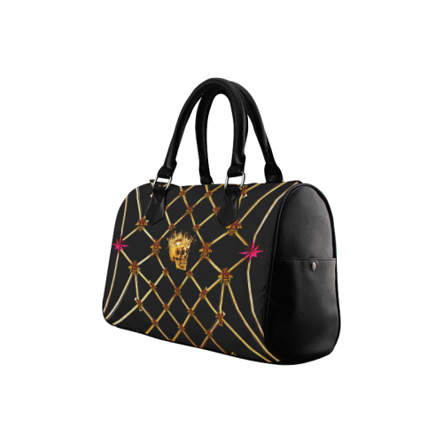 Skull & Honeycomb- French Gothic Boston Handbag in Back to Black | Le Leanian™