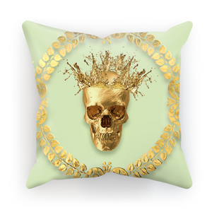 Caesar Gilded Skull- French Gothic Satin & Suede Pillowcase in Pale Green | Le Leanian™