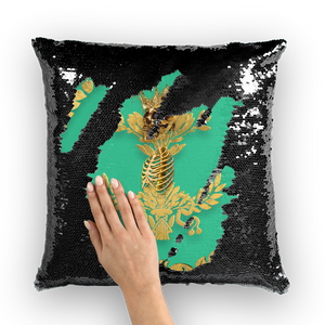 Caesar Skull Relief- French Gothic Sequin Pillowcase or Throw Pillow in Bold Jade Teal | Le Leanian™