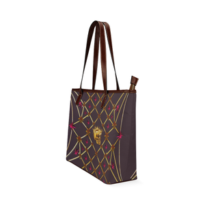 Skull & Magenta Stars- Classic French Gothic Tote Bag in Muted Eggplant Wine | Le Leanian™