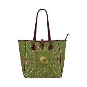 Skull & Honeycomb- Classic French Gothic Upscale Tote Bag in Bold Olive | Le Leanian™