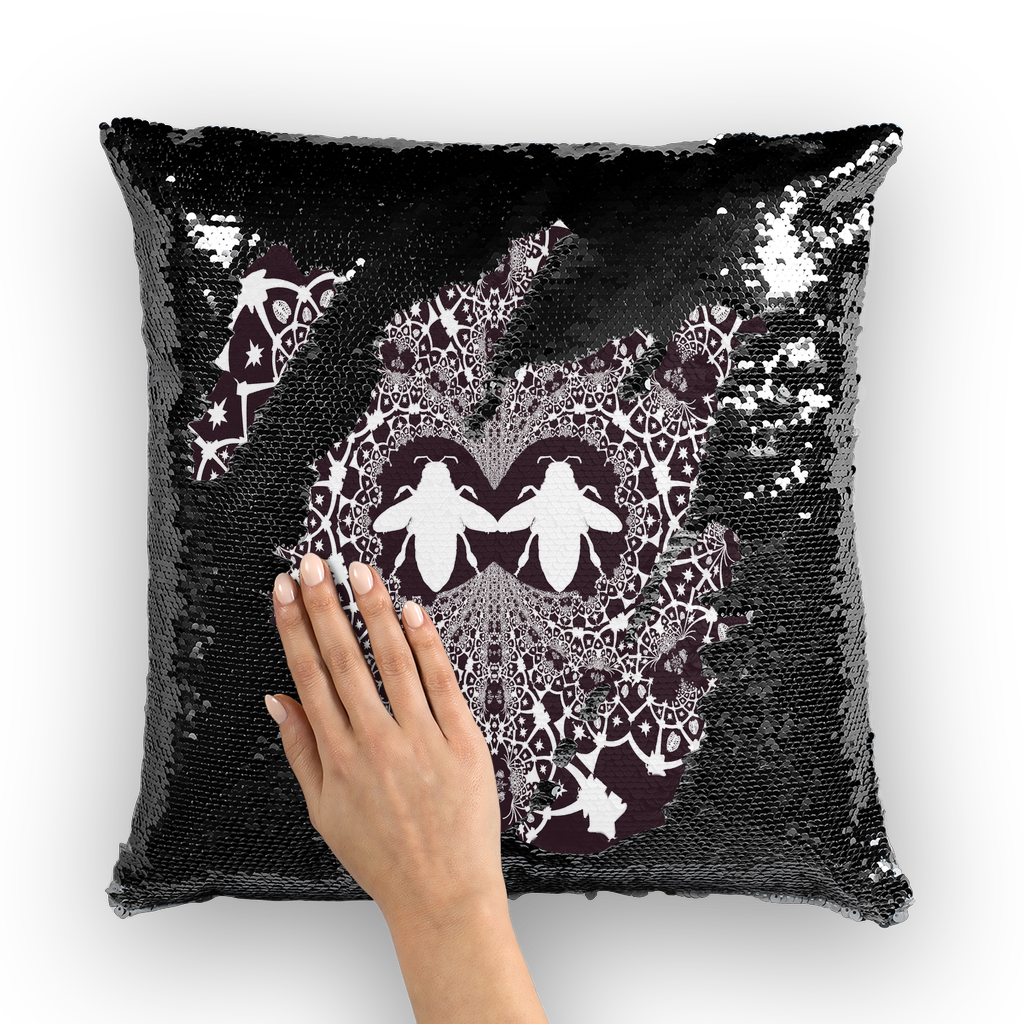 Baroque Hive Relief- French Gothic Sequin Pillowcase or Throw Pillow in Muted Eggplant Wine | Le Leanian™