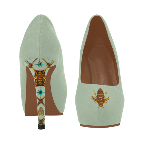 Women's High Heels- Gilded Honey Bee-Honeycomb Pattern Heels in Pastel BLUE