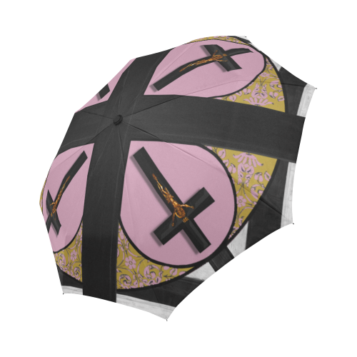 The Crossroad Crucifix- Semi Auto & Auto Foldable French Gothic Umbrella in Nouveau Blush Taupe | Le Leanian™
